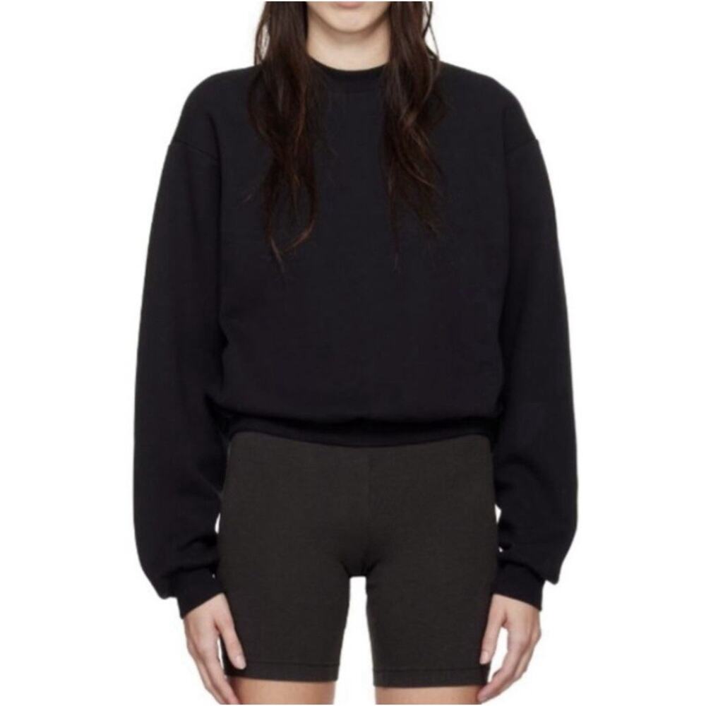 SKIMS Cotton Fleece Classic Crewneck Sweatshirt L Black Onyx Lounge‎ Comfy